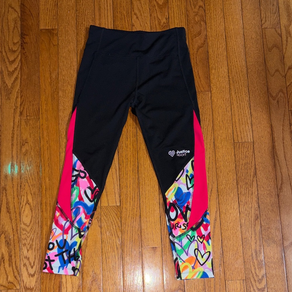 Justice Black and Pink Graffiti Leggings